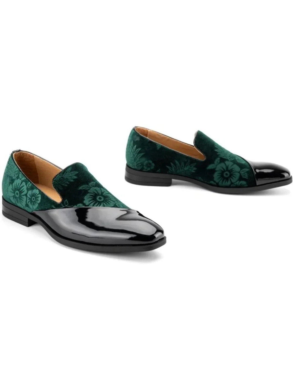 Men's Green Velvet Patent Leather Tuxedo Classic Slip On Loafers Dress Shoes